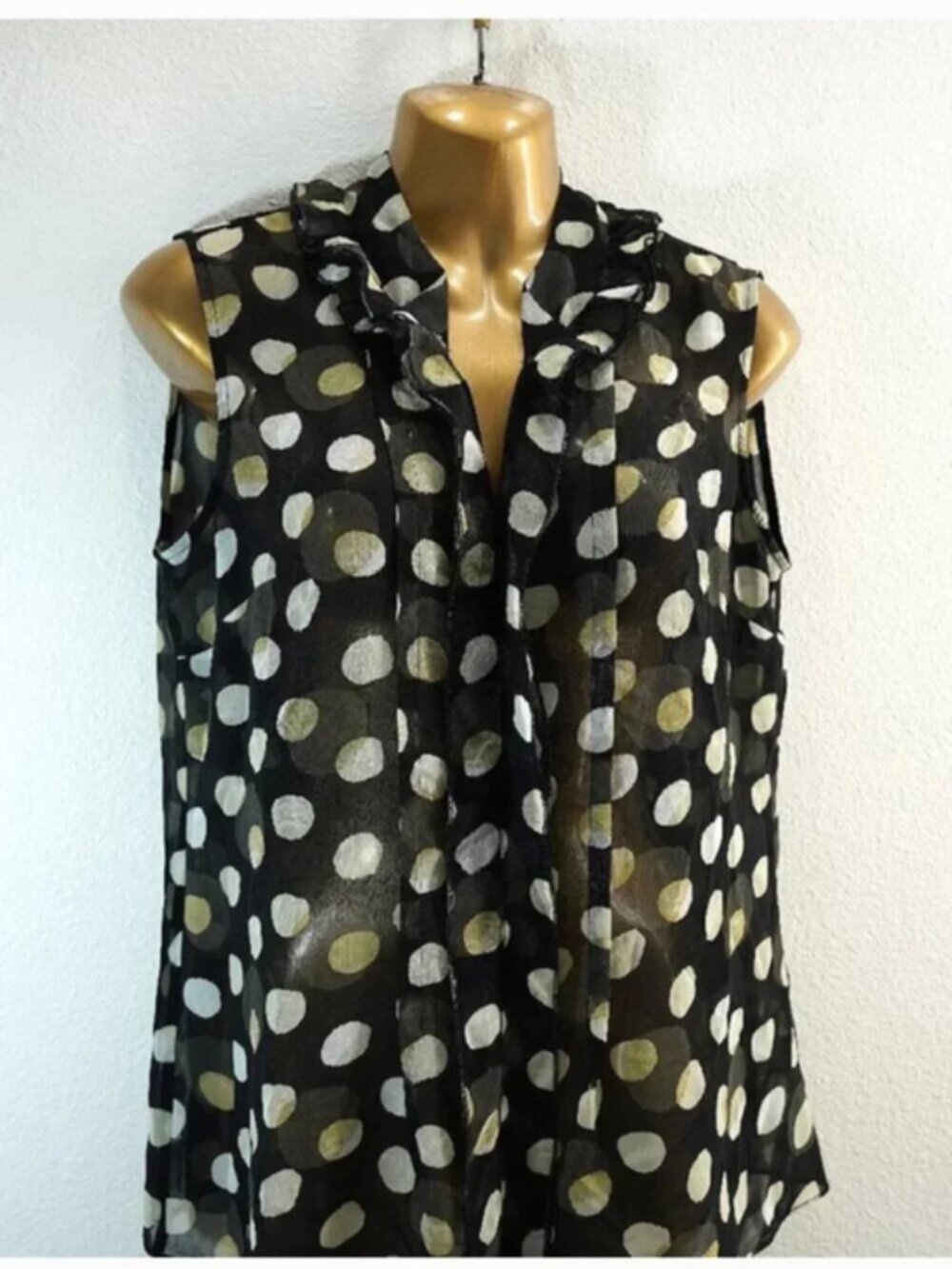 Coldwater Creek Black Sheer Polka Dot Sleeveless Blouse size S
